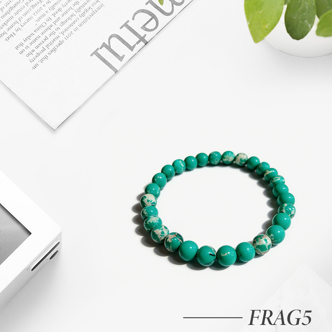 FRAG5-Turquoise Stone Beaded Bracelet – Natural Turquoise Style Stretch Bracelet